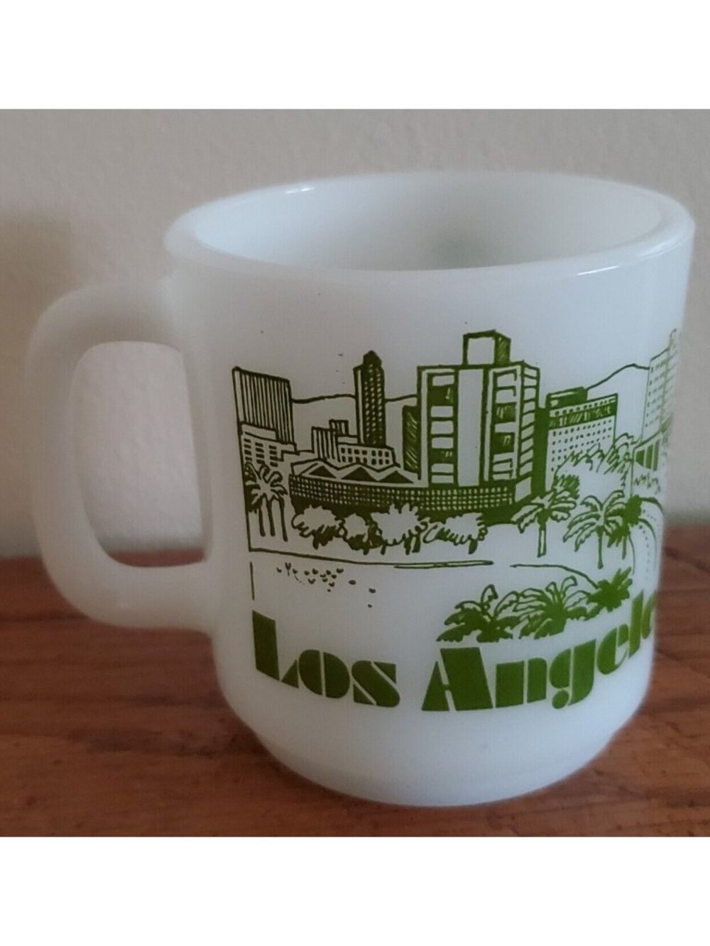 Los Angeles California Milk Glass Mug Skyline Map USA Buildings Vintage